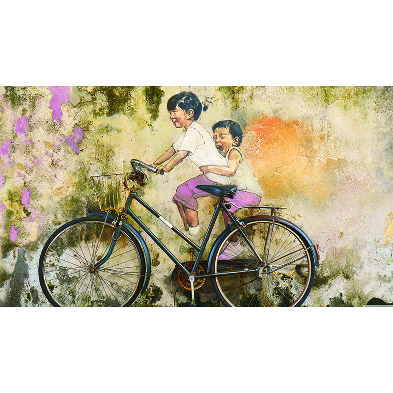 Πίνακας σε καμβά kids bicycle a riding graffiti by donald chen